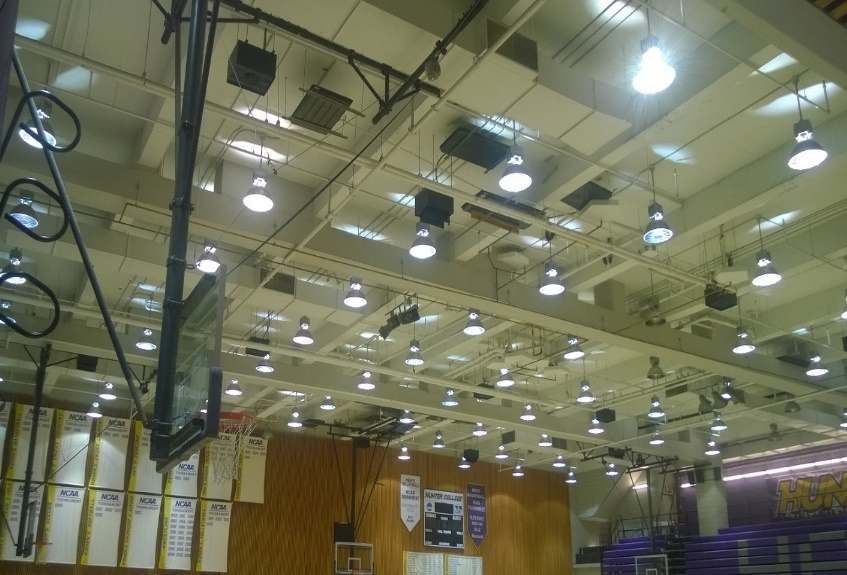 High-bay lighting installation in a sports hall